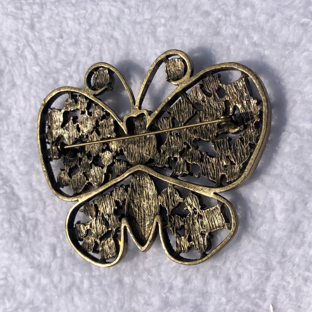 Noah Kahan Vintage Butterfly Brooch Jewelry Pin Cabachon Large Rhinestones - Picture 4 of 6